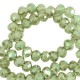 Faceted glass beads 8x6mm disc Vineyard green-pearl shine coating